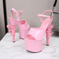 Vente en gros 18cm Stripper Talons Sexy Sandales Talon Carré Peep Toe Dames Pole Dance Robe Chaussures Haute Qualité PU TPU Semelle D'été
