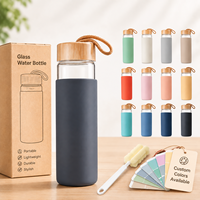 Bouteille d'eau en verre borosilicate sans BPA de 16 oz avec logo personnalisé, tasse de voyage avec couvercle en bambou et manchon en silicone pour adultes