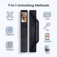 Cerradura Inteligente WiFi Biométrica 7 en 1 de Alta Gama Tuya, Almacenamiento en la Nube, Compatible con Alexa, Batería de 4200 mAh, Identificación Facial 3D, Seguridad para el Hogar de Madera