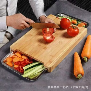 Planche à découper en bambou avec plateau de rangement rectangulaire pour la préparation des légumes en cuisine - Product Image 2