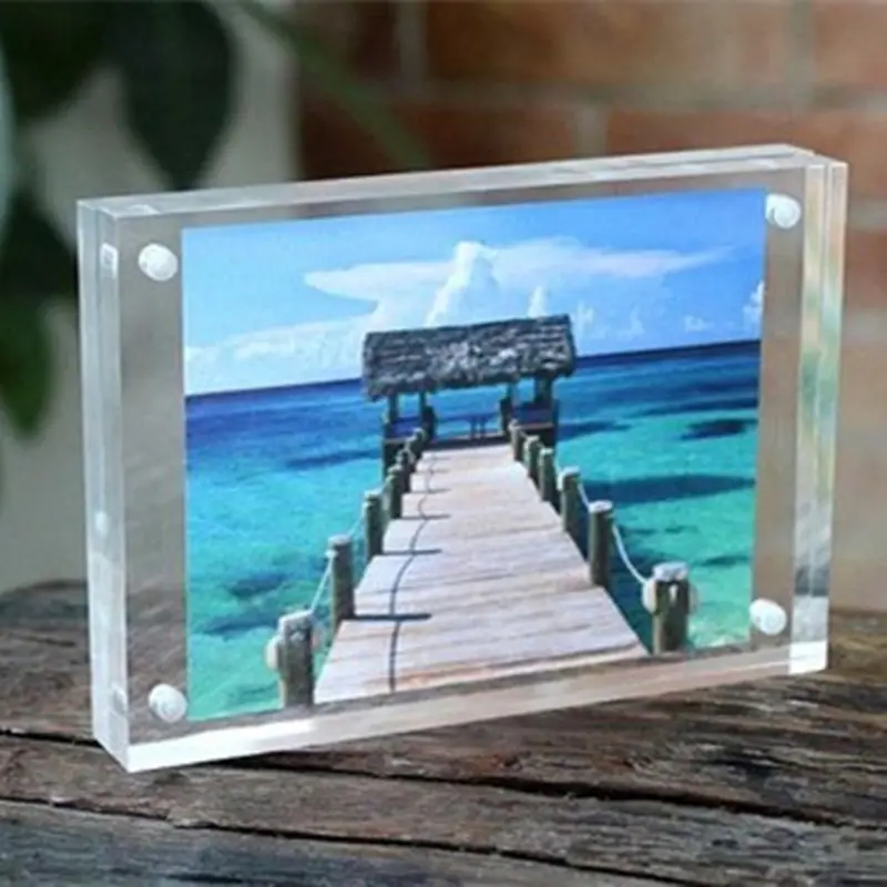 3.5'' 82x56mm Magnets Acrylic Picture Frame High Transparent Home Bedroom Desk Decor Creative Crystal Photo Frame