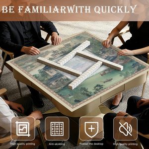 Tapis de Mahjong Chinoiserie Vert Vintage 31,5 Pouces Antidérapant et Réducteur de Bruit pour Mahjong Américain et Poker - Product Image 2