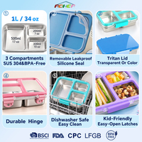 Boîte à lunch personnalisée en acier inoxydable à 3 compartiments avec couvercle en Tritan, récipient alimentaire bento étanche, OEM ODM pour la préparation des repas scolaires des enfants
