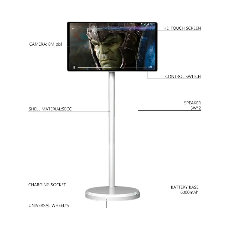 كاميرا 800 وات 21.5 بوصة قابلة للدوران ذكي شاشة لمس LCD تحمل باللمس بيبي حامل متحرك بطارية مدمجة تلفاز لاسلكي على عجلات