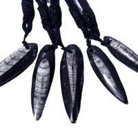 Pendentif en Fossile d'Orthocéras Naturel Poli à la Main, Cristal Noir de Guérison, Bijou Feng Shui, Pierre Précieuse