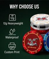 Jetons de poker en céramique style rock vintage, 12g, 43mm, taille jumbo, impression UV HD, jetons de casino professionnels, couleur personnalisée