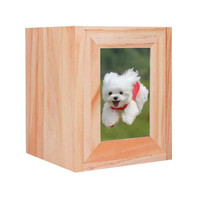 Urna Funeraria de Madera Sólida con Acabado Natural Simple de Primera Calidad, Caja Conmemorativa para Mascotas con Marco para Fotos