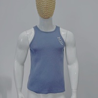 Nouveau design, débardeur sans manches en coton 100% à col rond gaufré, respirant, pour l'été, sport, avec logo personnalisé, en tricot