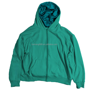 Blank <strong>Purple</strong> Zip up 100% Cotton <strong>Mens</strong> Baggy Custom <strong>Hoodies</strong> with Silk Hood Lined - Product Image 2