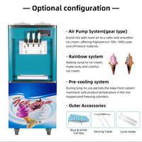 Machine à glace molle commerciale à faible bruit, capacité 14L, sur pied, 3 saveurs, pour food truck et café