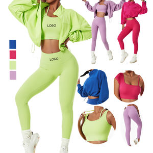 Leggings de Fitness à capuche de Yoga, haut d'entraînement à manches longues, manteau de Yoga, soutien-gorge de sport, pantalons à capuche - Product Image 1