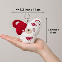 Nouveau produit : Porte-clés en peluche Scar Bear, adorable ours patchwork demi-visage, breloque de sac gothique avec anneau métallique