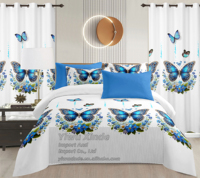 Parure de lit de luxe en microfibre 8 pièces, taille King, imprimé floral, avec drap plat, drap-housse et rideaux