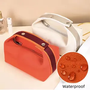 OEM New Arrivals Portable Cotton Travel Wash Bag Women Canvas Storage Zipper Travel Toiletry Cosmetic Bag With Handle