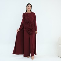 RO9192 Vêtements islamiques élégants, ensemble 2 pièces, pantalon ample à manches longues drapé avec cape attachée, ensemble de costume de mariage modeste pour femmes