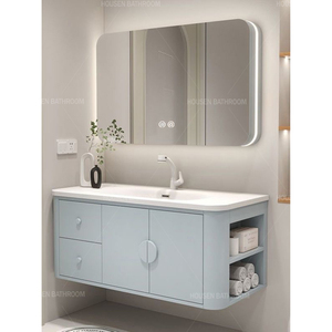 Meubles <span class=keywords><strong>de</strong></span> salle <span class=keywords><strong>de</strong></span> bain couleur crème haute brillance <span class=keywords><strong>avec</strong></span> armoire latérale <span class=keywords><strong>de</strong></span> toilette <span class=keywords><strong>lavabo</strong></span> armoire miroir LED pour salles <span class=keywords><strong>de</strong></span> bain - Product Image 3