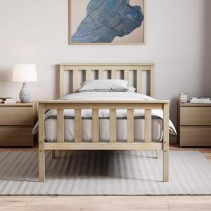 Lit simple en bois <span class=keywords><strong>de</strong></span> pin massif <span class=keywords><strong>de</strong></span> style moderne et design sophistiqué Inweto, avec tête <span class=keywords><strong>de</strong></span> lit <span class=keywords><strong>de</strong></span> 3 pieds et <span class=keywords><strong>pied</strong></span> <span class=keywords><strong>de</strong></span> lit haut pour la chambre <span class=keywords><strong>à</strong></span> coucher, naturel - Product Image 2