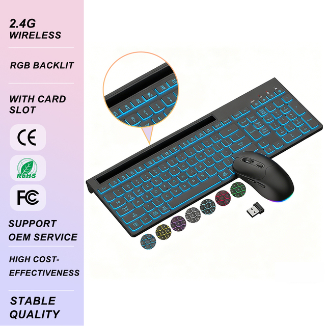 2.4G Wireless RGB Backlit Computer Keyboard Mouse Combo 108 Keys 3 DPI Mouse With Mobile Phone Card Slot