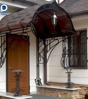 Auvent de porte en fer forgé à la main, noir mat, motif décoratif, résistant aux intempéries, auvent de porte extérieur