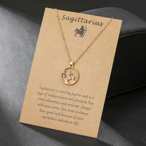Collar con Constelación de Sagitario, Colgante de Aleación Dorada con Tarjeta, Joyería de Regalo para Uso Diario, Cadena de Clavícula de Acero Inoxidable - Product Image 1