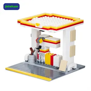 MOC4047 City Series Car Gas Station brick Compatible Street View Building Block Educational Toys For Children Boy Creative Gift