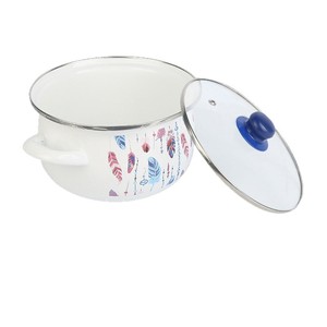 Enamel Soup <b>Pot</b> 1.1L-2L With Lid <b>Large</b> Capacity Patterned Design For Cooking Porridge And Stew - Product Image 1