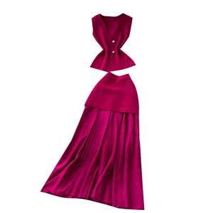 Ensemble élégant 2 pièces d'été pour femme : haut sans manches et jupe taille haute en maille patchwork – Vente en gros de vêtements - Product Image 5