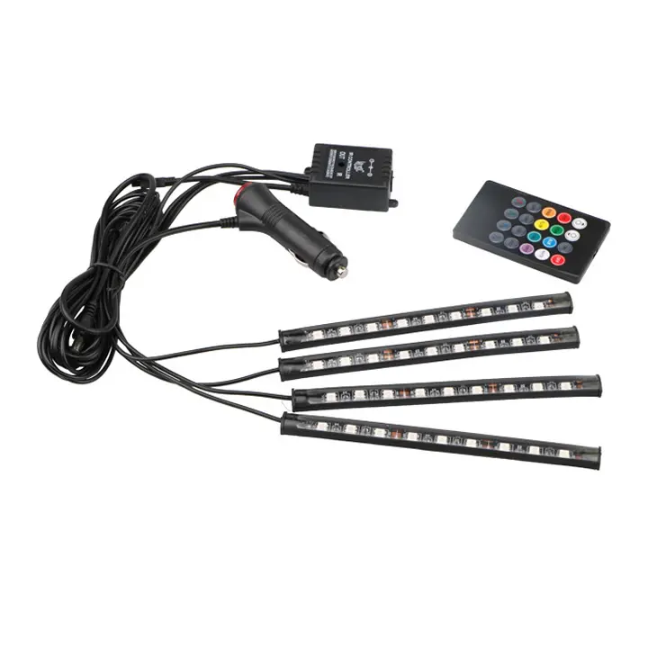 4pcs 9led new car rgb flexible led strip remote sound activated control car internal interior foot atmosphere light