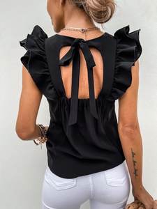 Camicetta Bianca Tinta Unita con Maniche a Farfalla e Fiori <span class=keywords><strong>in</strong></span> <span class=keywords><strong>Pizzo</strong></span>, Top da Donna, T-Shirt a Maniche Corte - Product Image 6