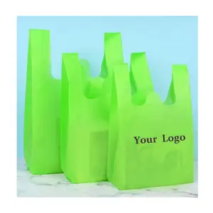 Bolsa de compras reutilizable de alta calidad, bolsa de camiseta no tejida ecológica, bolsas de transporte de paquete verde biodegradable