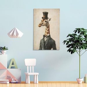 Dapper Giraffe Custom Vintage Animal Portrait Home Decor Wall Art Print <b>Top</b> <b>Hat</b> Suit Factory Wholesale - Product Image 3