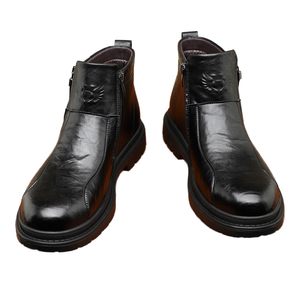 Botas de trabajo de cuero genuino para hombre, de caña alta, sin cordones, cálidas, a la moda, para motocicleta, de goma. - Product Image 1