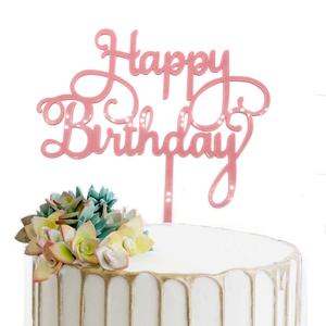 Decorazione per <span class=keywords><strong>Torta</strong></span> in Acrilico <span class=keywords><strong>Personalizzata</strong></span> 'Happy Birthday' Effetto Specchio Oro Rosa per Natale, Laurea, Pasqua e Capodanno - Product Image 4
