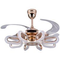 Ventilador de Techo de Lujo para Hotel, Diseño de Flor de Cristal, Acabado Dorado, Control Remoto, Luz LED, Estilo Tradicional, Directo de Fábrica, para Sala de Estar