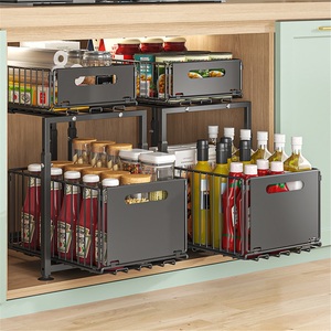 Stainless Steel Adjustable Height Double Tier Waterproof Modern <b>Kitchen</b> Towel <b>Storage</b> Rack Standing Installation Non-Folding - Product Image 2