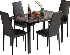 ชุดโต๊ะและเก้าอี้หนัง5ชิ้นลายหินอ่อนคลาสสิกสำหรับคาเฟ่ห้องครัวชุดโต๊ะอาหารสุดหรูเก้าอี้4ตัว - Product Image 1