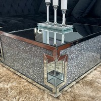 Table basse carrée de style italien Glam Style Silva 4 mm avec miroir et diamants concassés