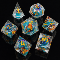 7 dés blancs Dragon à bords tranchants, ensemble polyédrique DND en résine faite à la main pour jeux de rôle de table Dungeons and Dragons