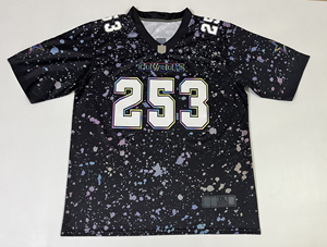 Jersey Sepak Bola Amerika Custom Pria 100% Poliester Motif Cowboys Splatter Paint Galaxy Print OEM Jersey Kesadaran Kanker Payudara - Product Image 1