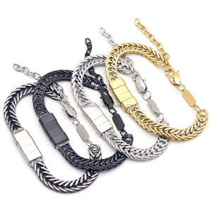 <span class=keywords><strong>OYA</strong></span> Nuovo Bracciale alla Moda con Nome Personalizzato Inciso, Gioiello da Polso per Uomo in Acciaio Inossidabile Placcato Oro 18K, Bracciale Retrò con Catena a Coda di Volpe - Product Image 6