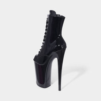 Bottines à plateforme sexy en cuir PU noir verni imperméable à bout ouvert de 9 pouces (23 cm)
