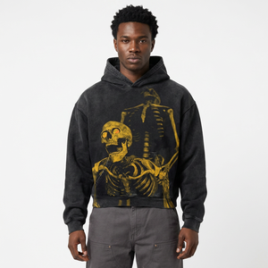 Sudadera con Capucha Gótica Personalizada de Halloween, Sudadera con Estampado de Esqueleto Gótico, Sudadera Holgada Estilo Grunge, Moda Urbana Harajuku - Product Image 1