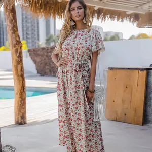 Robe de soirée 100% en polyester à fleurs, vêtement pour femme, production indépendante, meilleur prix