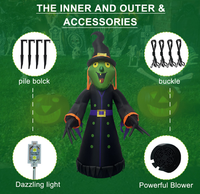 Décoration de jardin amusante pour Halloween : Sorcière gonflable verte à nez pointu, avec chapeau haut et griffes longues