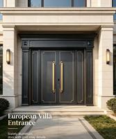 Porte d'entrée principale de villa de style européen en aluminium moulé, double porte avec panneaux latéraux et transom, résistante à l'eau, en fibre de verre