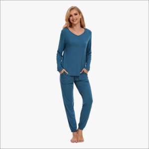 <b>Women's</b> Custom Bamboo Cotton Knitted Breathable Pajamas Sleepwear <b>Sets</b> <b>Women's</b> Long Sleeve Pajamas Winter Sleepwear - Product Image 2