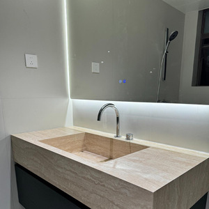 Meuble de salle de bain avec vasque intégrée en ardoise travertin, combinaison pour hôtel et B&B - Product Image 2