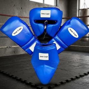 Ensemble de boxe professionnel en cuir véritable bleu personnalisé, durable et protecteur, toutes saisons, neuf, pour entraînement et sparring - Product Image 4