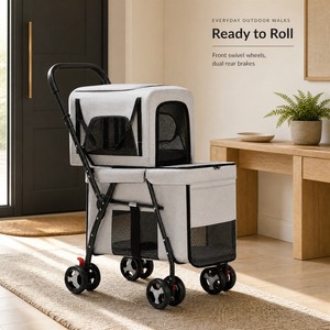 Carrito Plegable de Dos Niveles para Mascotas, Gatos y Perros, con Dos Compartimientos Suaves y Ruedas - Product Image 6