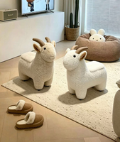 Tabouret de rangement créatif en peluche en forme de mouton avec roulettes, siège pour enfant pour changer de chaussures à la maison, pour le salon